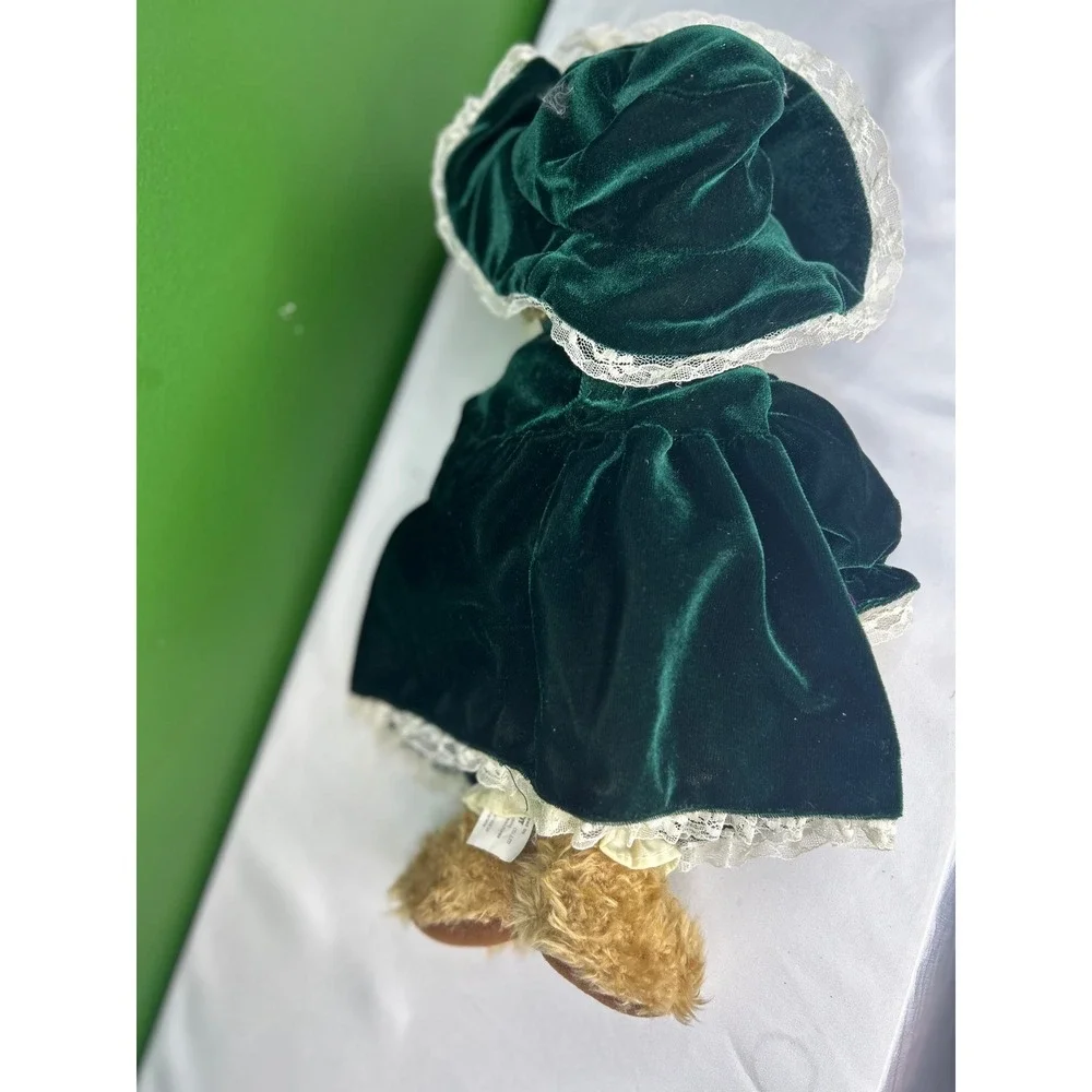 Fine Toy Bernadette Teddy Bear Green Velvet Victorian Dress Lace Bonnet Plush